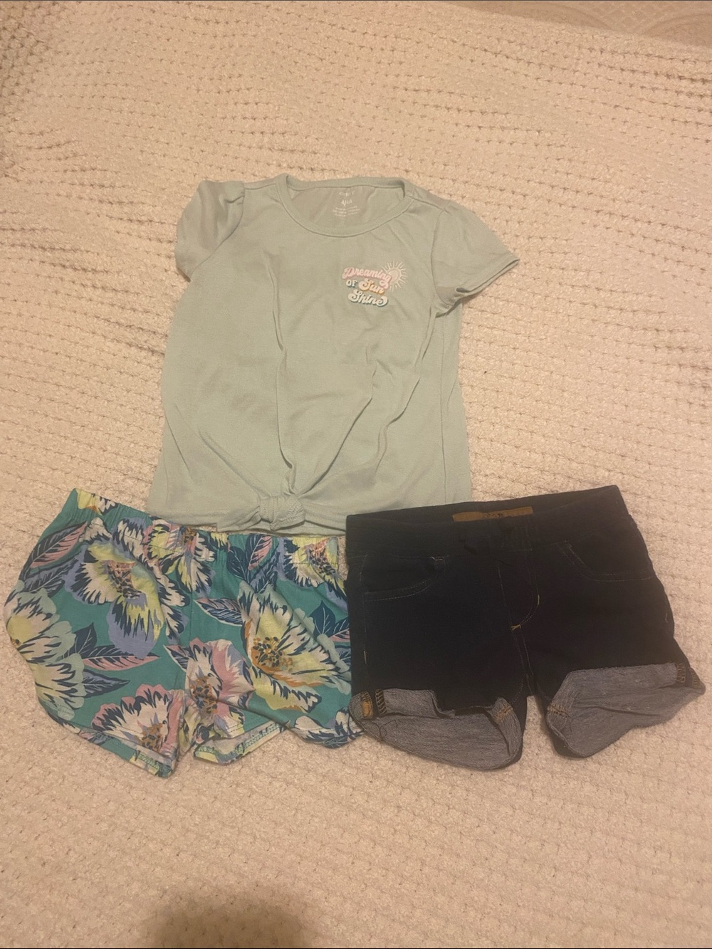 Carter's Mint Tee with Teal Floral and Black Denim Shorts